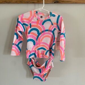 Tea Collection Pink and Blue Rainbow Swim Rashguard Set